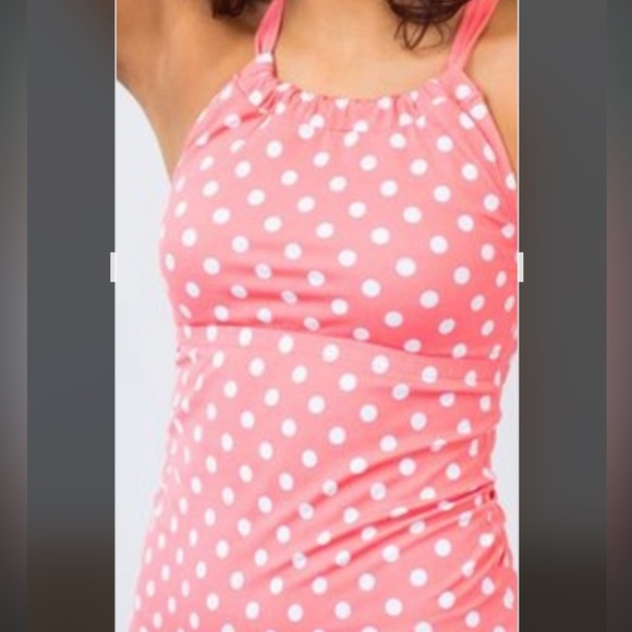 Lime Ricki pink polka dot tankini top size S - Picture 1 of 4